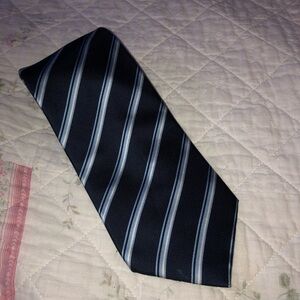 Enrico Coveri. Handmade Blue and white Silk Striped Tie
